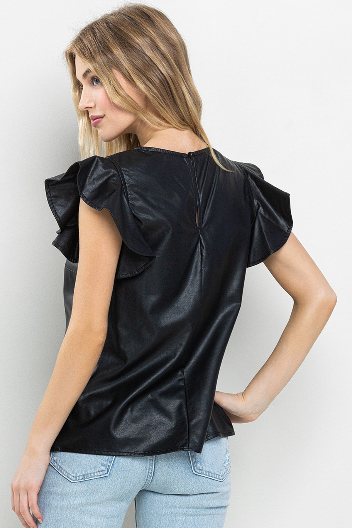 CLOEY FAUX LEATHER TOP
