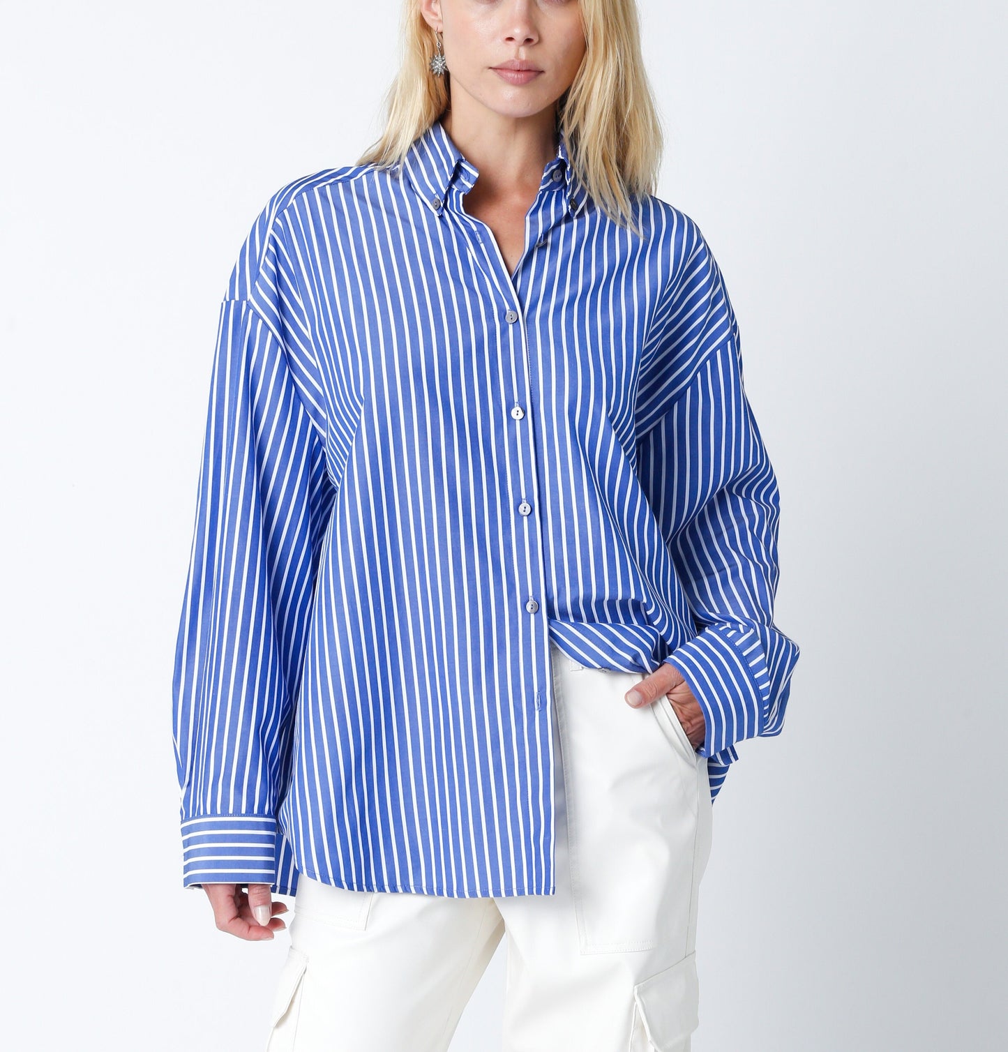 CLAIRE STRIPED BUTTON DOWN SHIRT