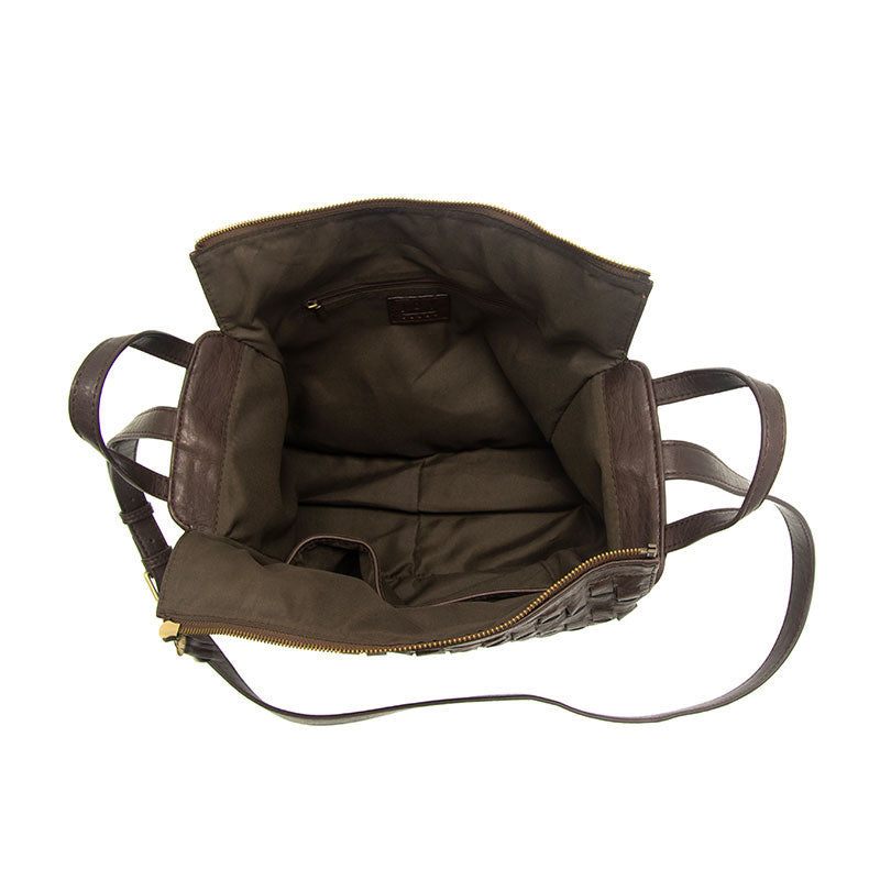 BRENNA WOVEN BOWLER SATCHEL