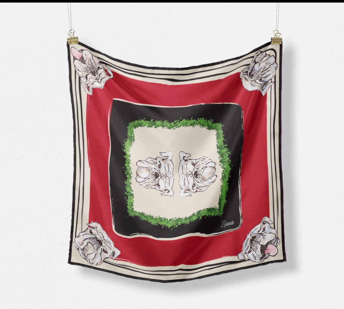 "WHERE MY DAWGS AT" PREMIUM SILK SCARF by LEAH LATURELL ART