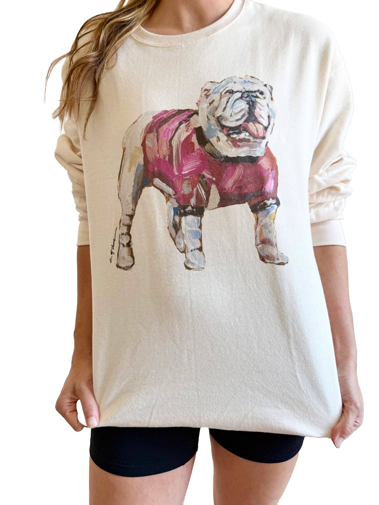 LONG SLEEVE "BULLDOG RED" SWEATSHIRT by Chelsea McShane Art