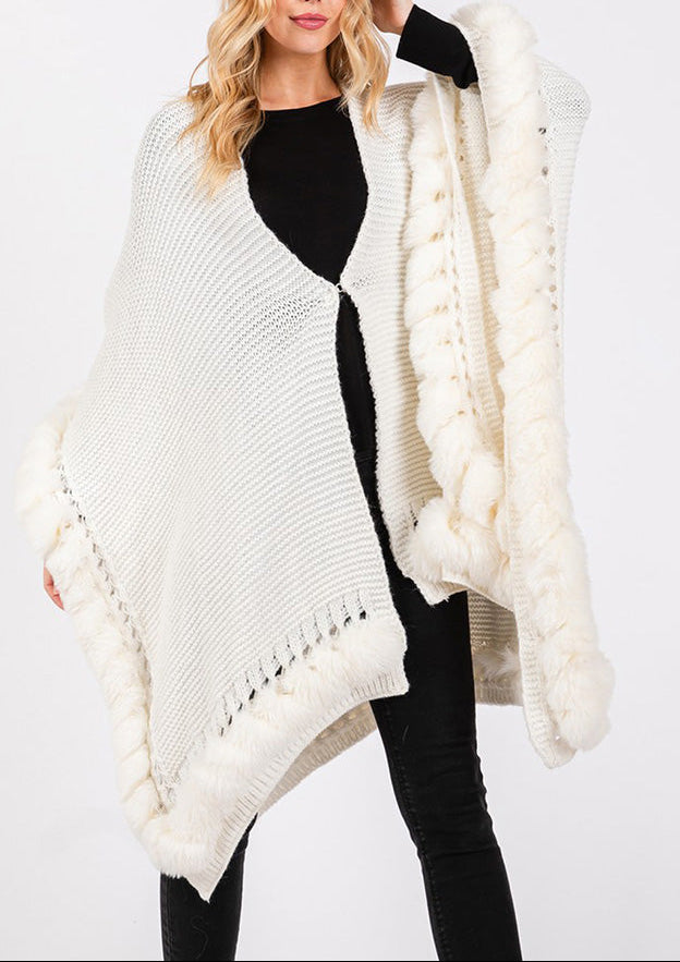 FAUX FUR TRIM RUANA CAPE
