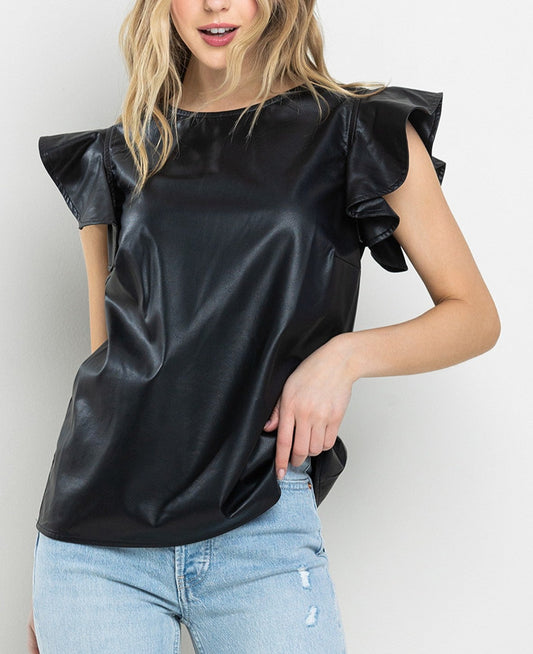 CLOEY FAUX LEATHER TOP