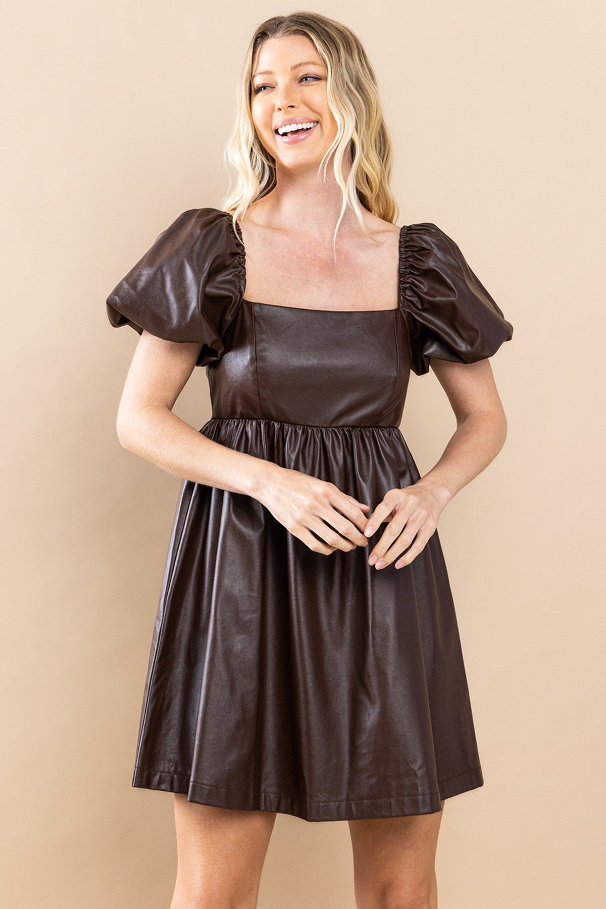 LILLIAN LEATHER MINI DRESS