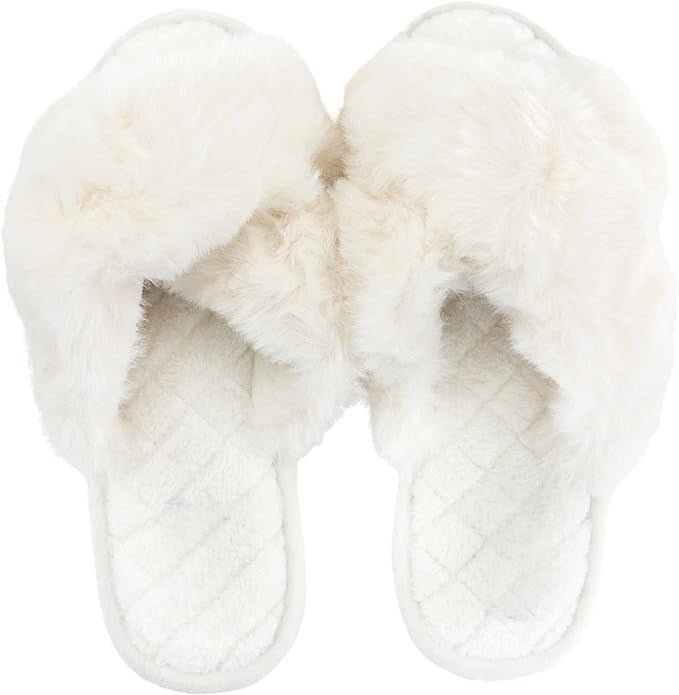 IVORY FURRY SLIDES