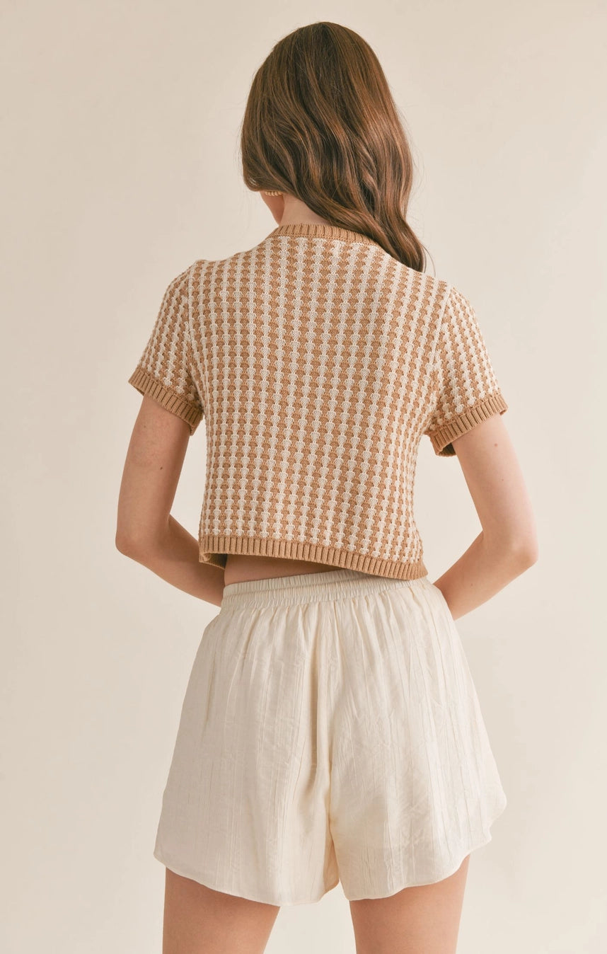 BROWN AND WHITE TIE SWEATER