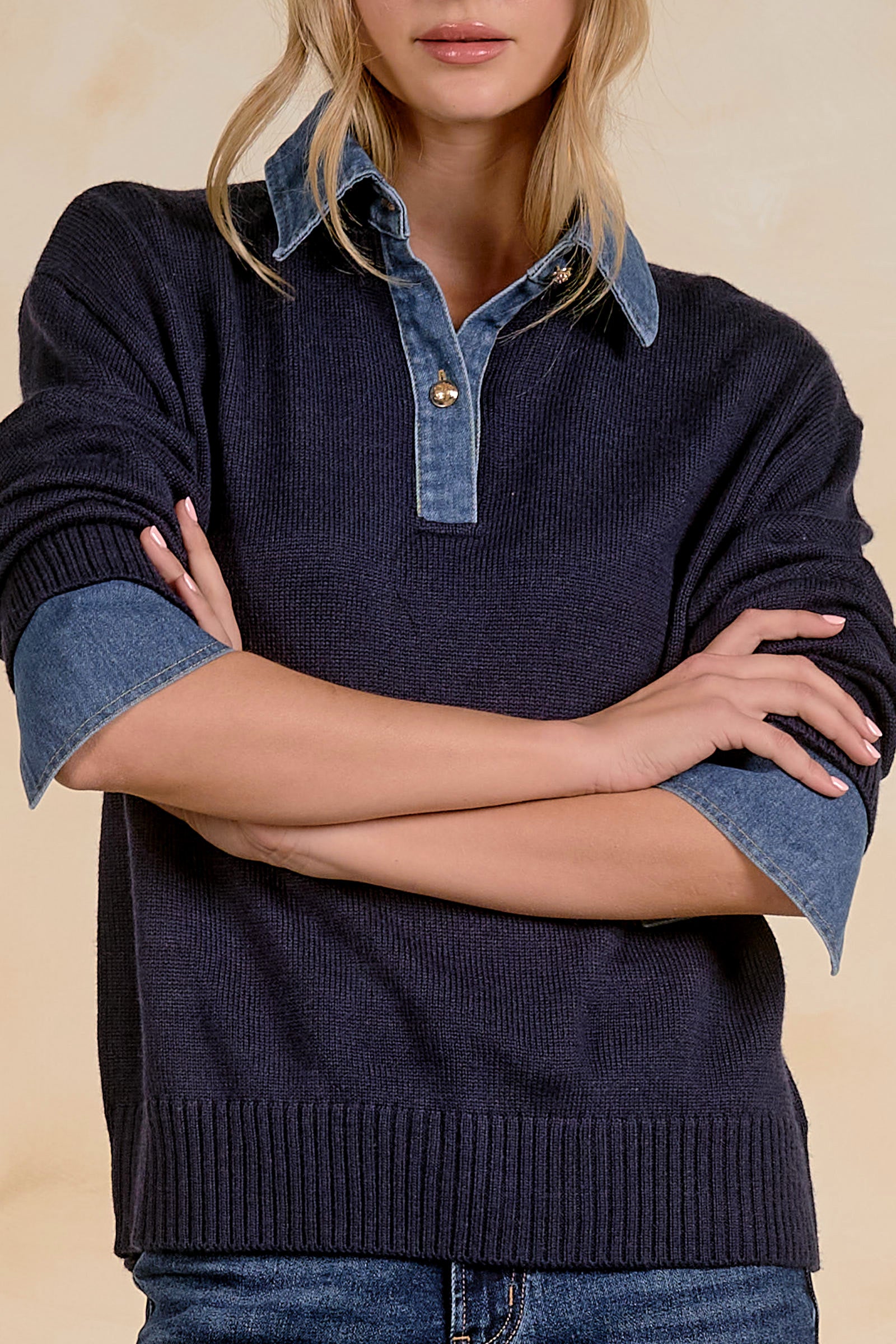 "BLUE RIDGE" Denim Collared Sweater by ELAN