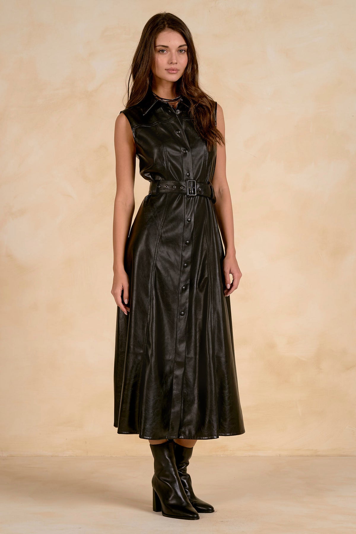 "THE WORTHY LEATHER BUTTON DOWN MAXI DRESS" by Elan