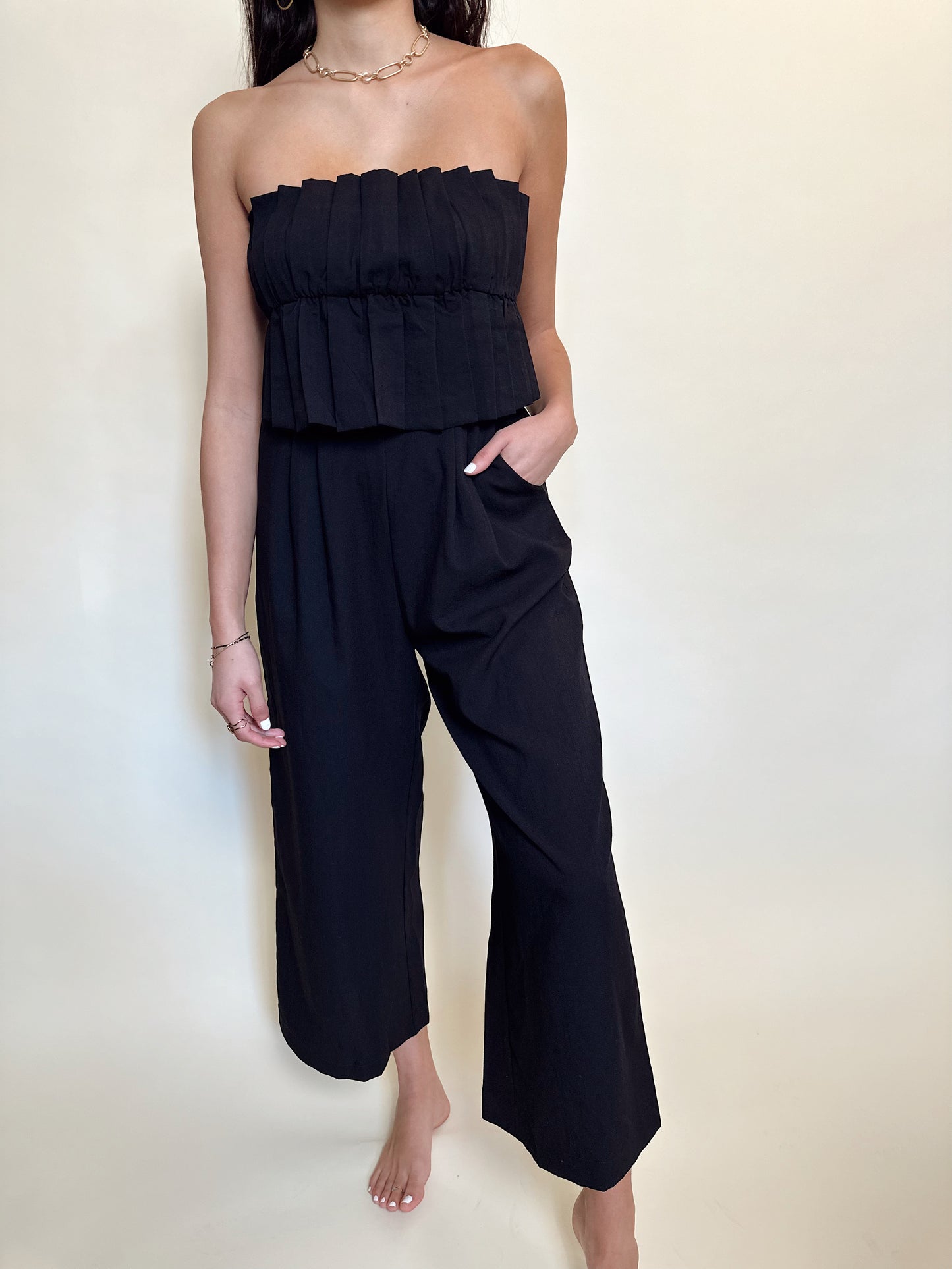 REAGAN RUFFLED BODICE JUMPSUIT
