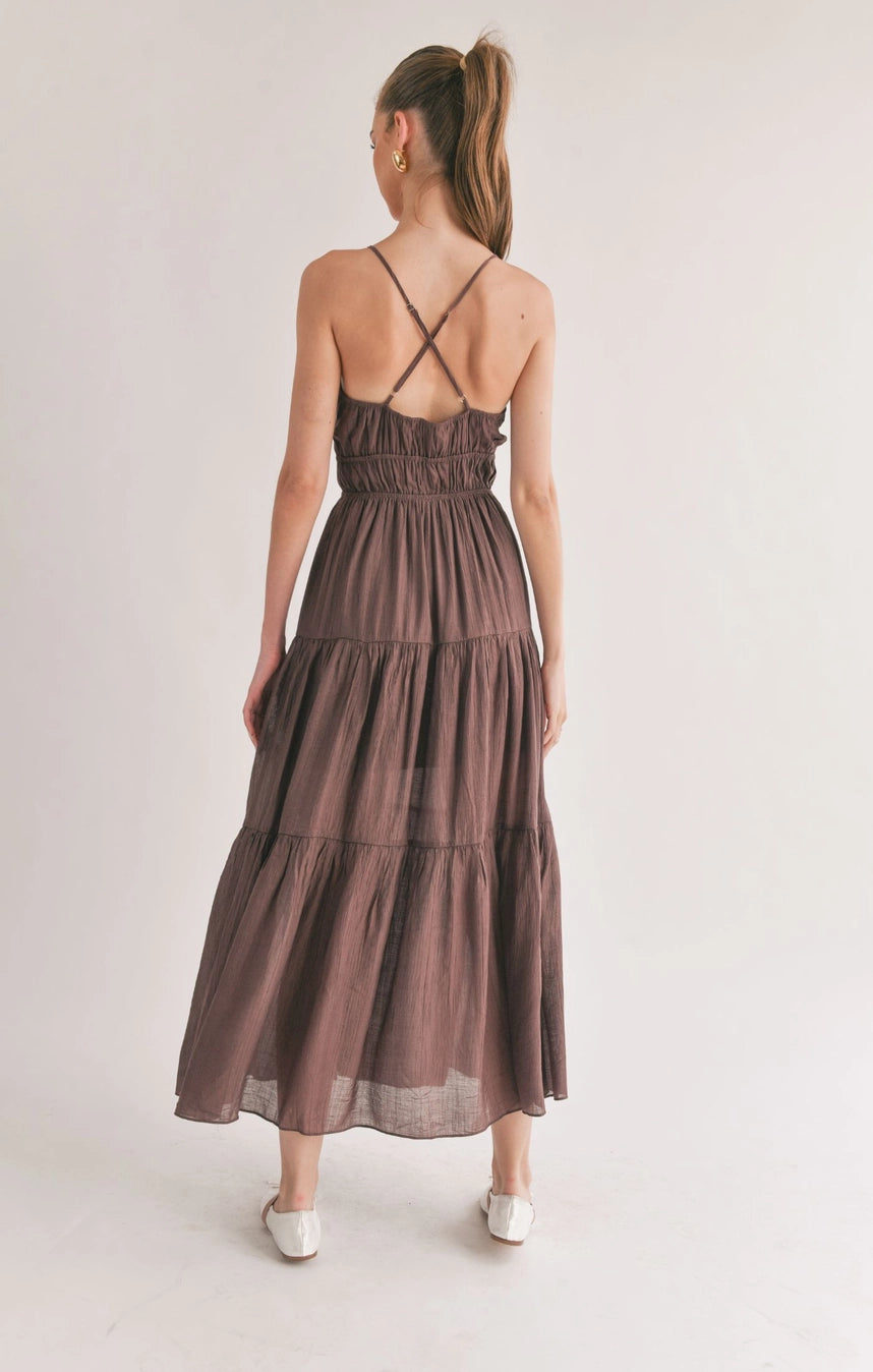LIGHT A FIRE TIE FRONT MAXI DRESS