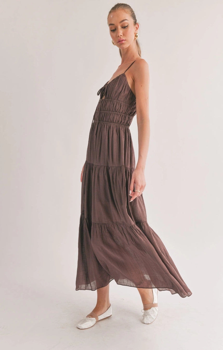 LIGHT A FIRE TIE FRONT MAXI DRESS