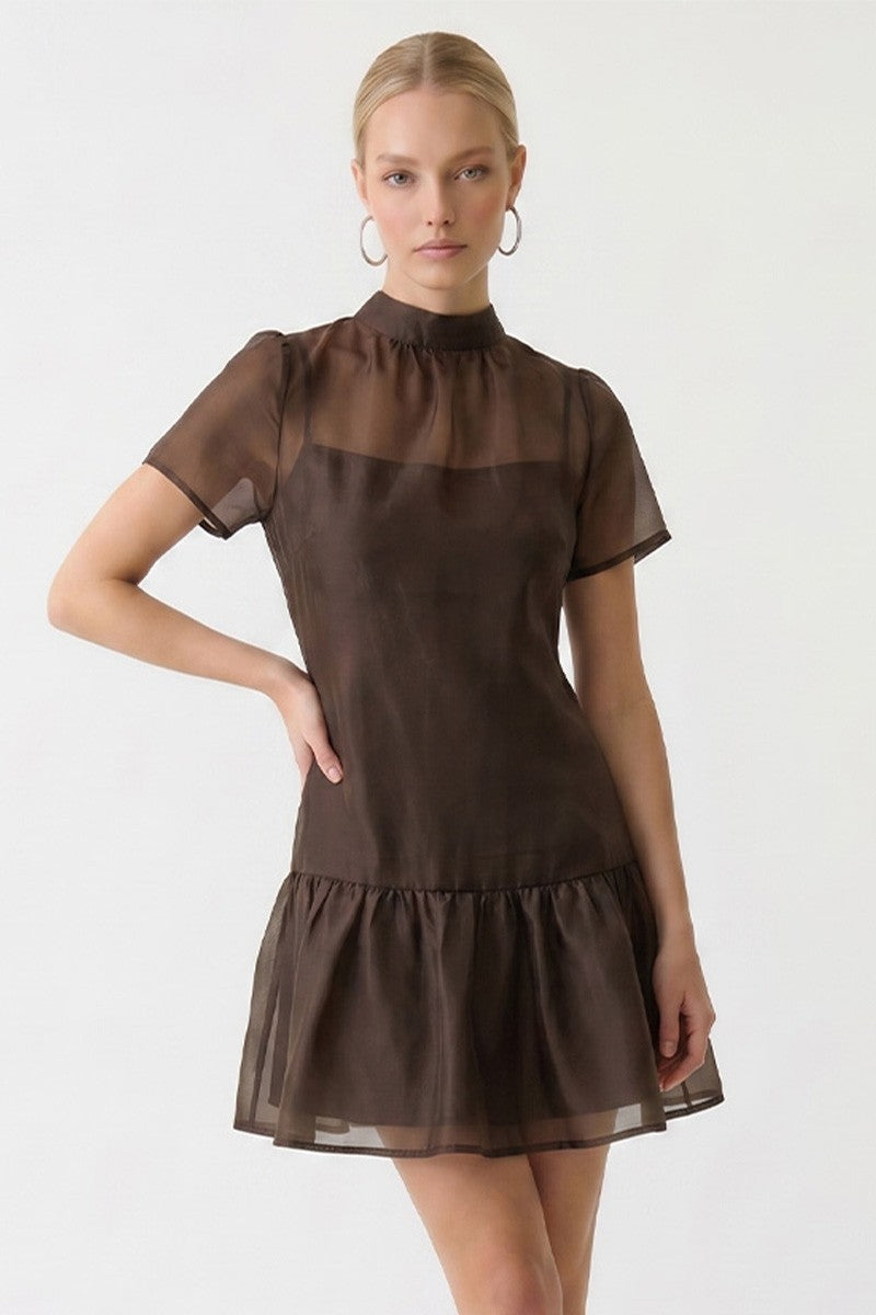 SOFT ORGANZA MOCK NECK MINI DRESS