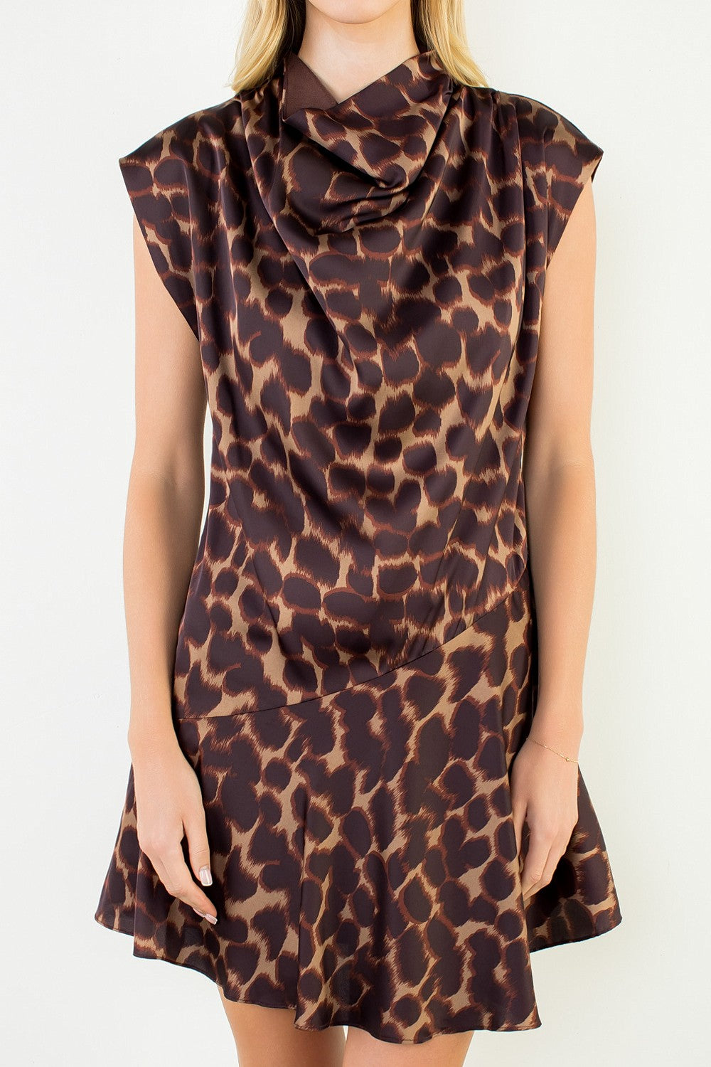 "JOY COMES" Satin Animal Print Dress by THML