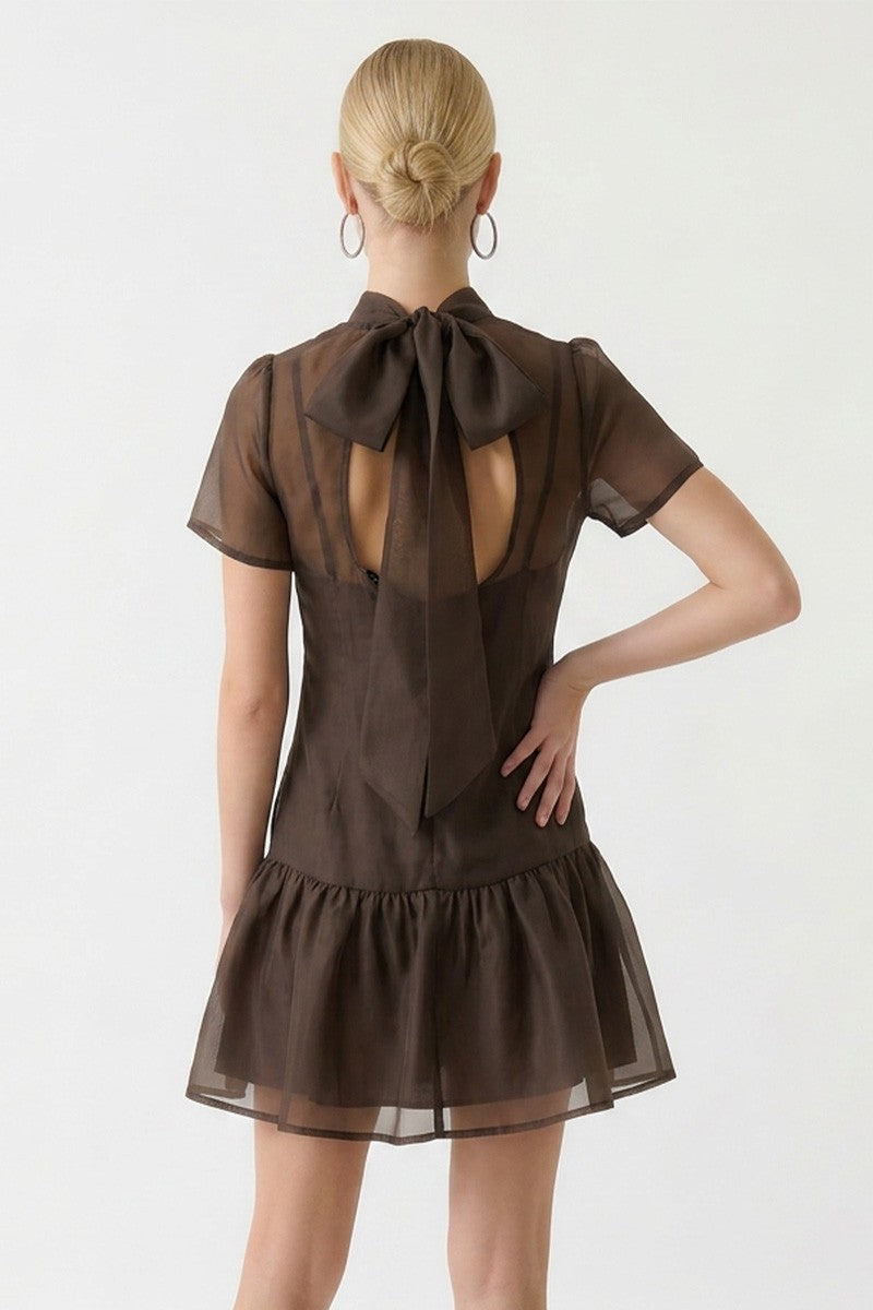 SOFT ORGANZA MOCK NECK MINI DRESS