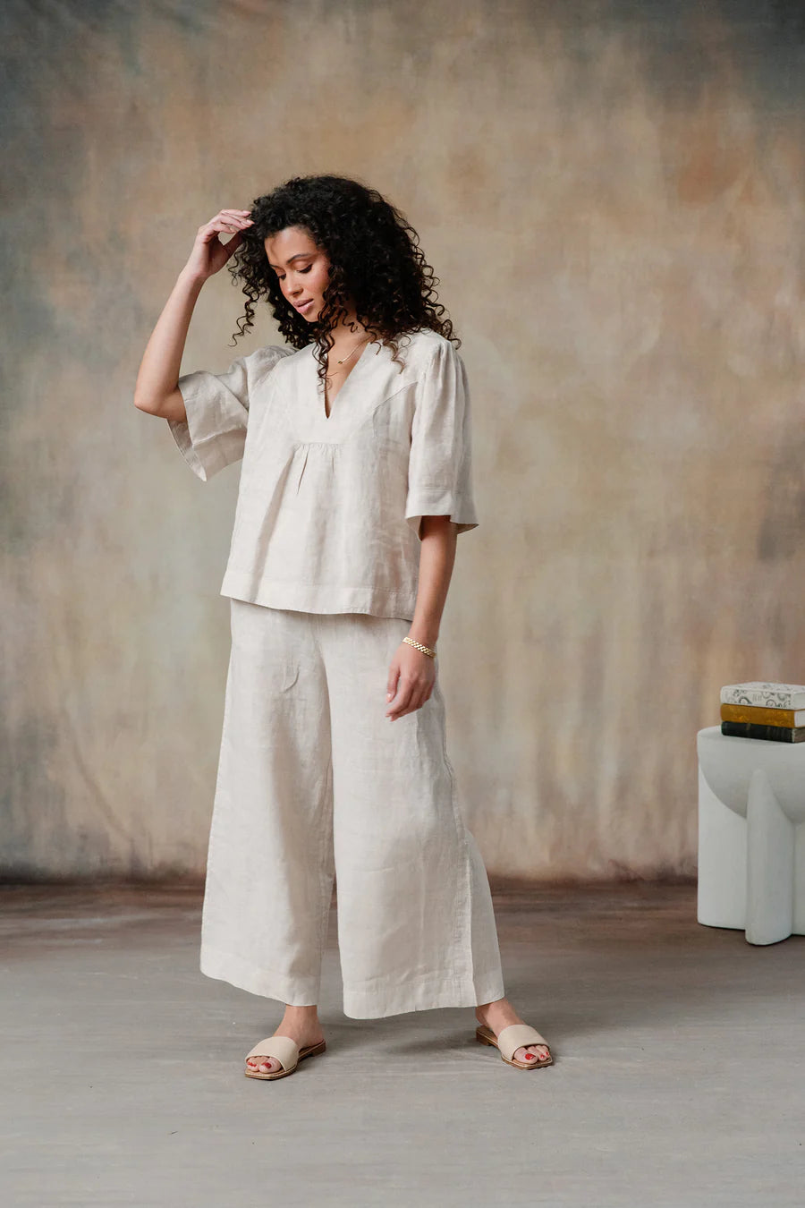 Cobblestone ADRIANNA LINEN WIDE-LEG PANTS