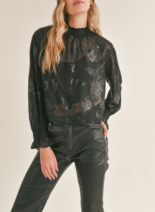 SYLVIA SMOCKED NECK TOP