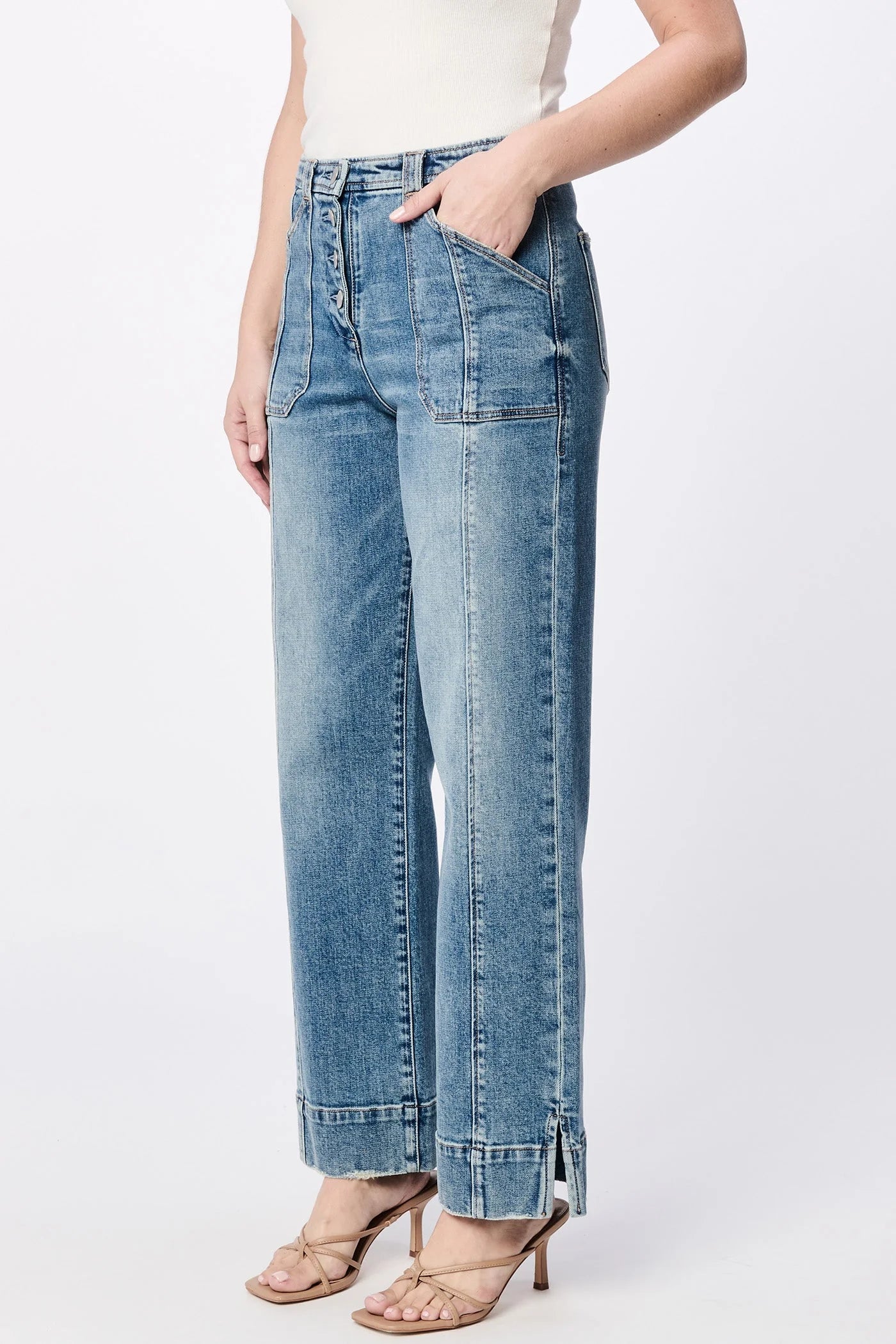 HOLLY BUTTON FLY WIDE LEG DENIM by Dear John