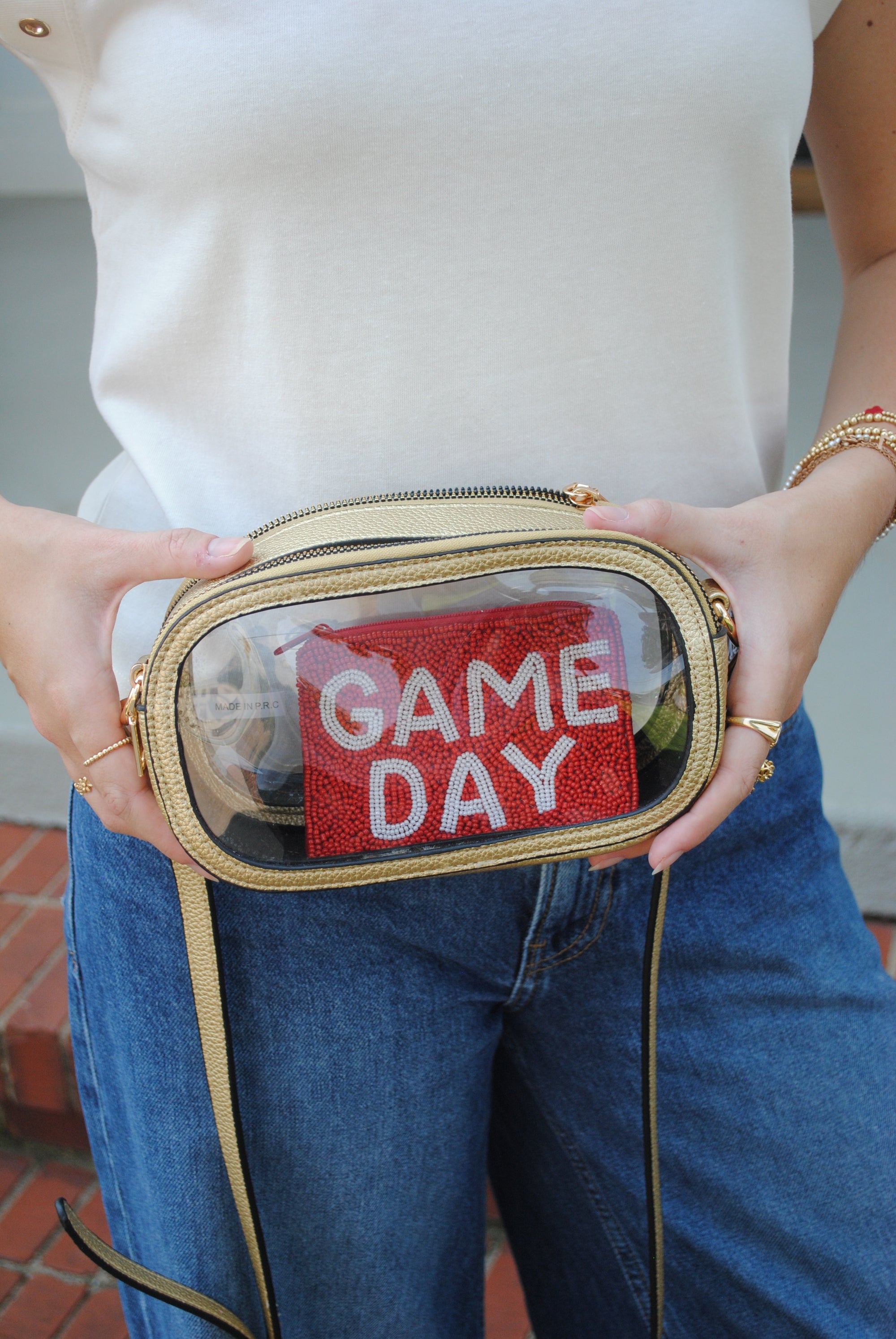 GAME DAY BEADED COIN POUCH white