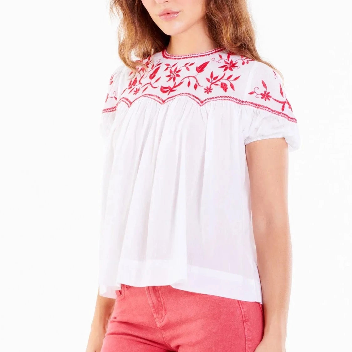 ULLA EMBROIDERED YOKE TOP