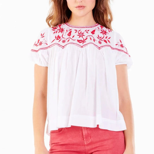 ULLA EMBROIDERED YOKE TOP