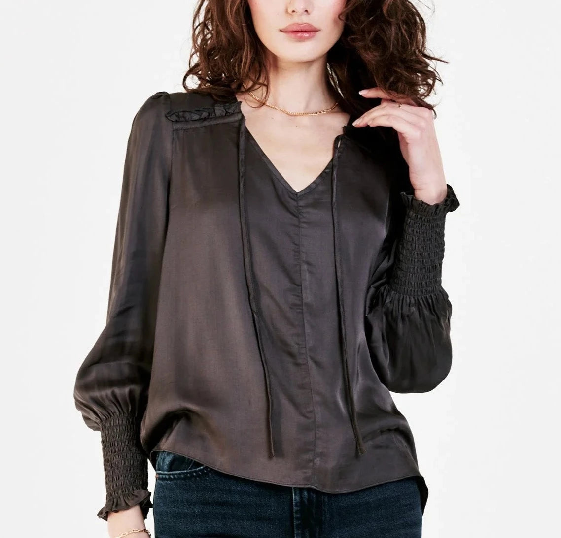 LONG SLEEVE TIE FRONT AMELIA BLOUSE