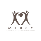 Logo of Mercy, a Christian health resource center, featuring two figures holding hands with a cross in the center on a white background.