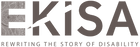 Logo of EKISA with tagline 'Rewriting the Story of Disability' in brown text on a white background