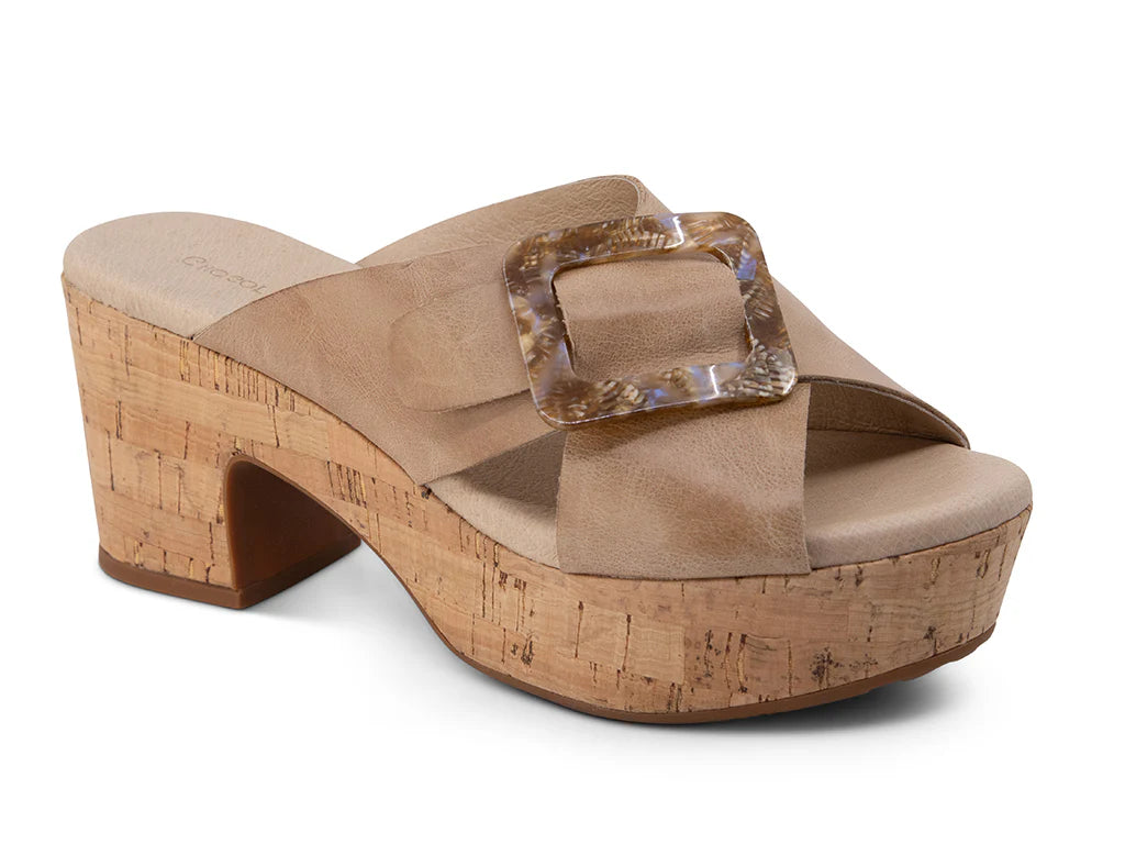 CHOCOLAT BLU GRITA CROSS STRAP KORK HEEL SANDAL