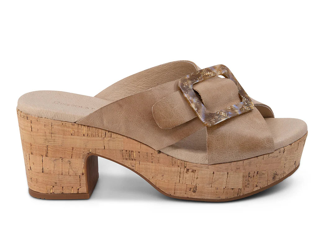 CHOCOLAT BLU GRITA CROSS STRAP KORK HEEL SANDAL