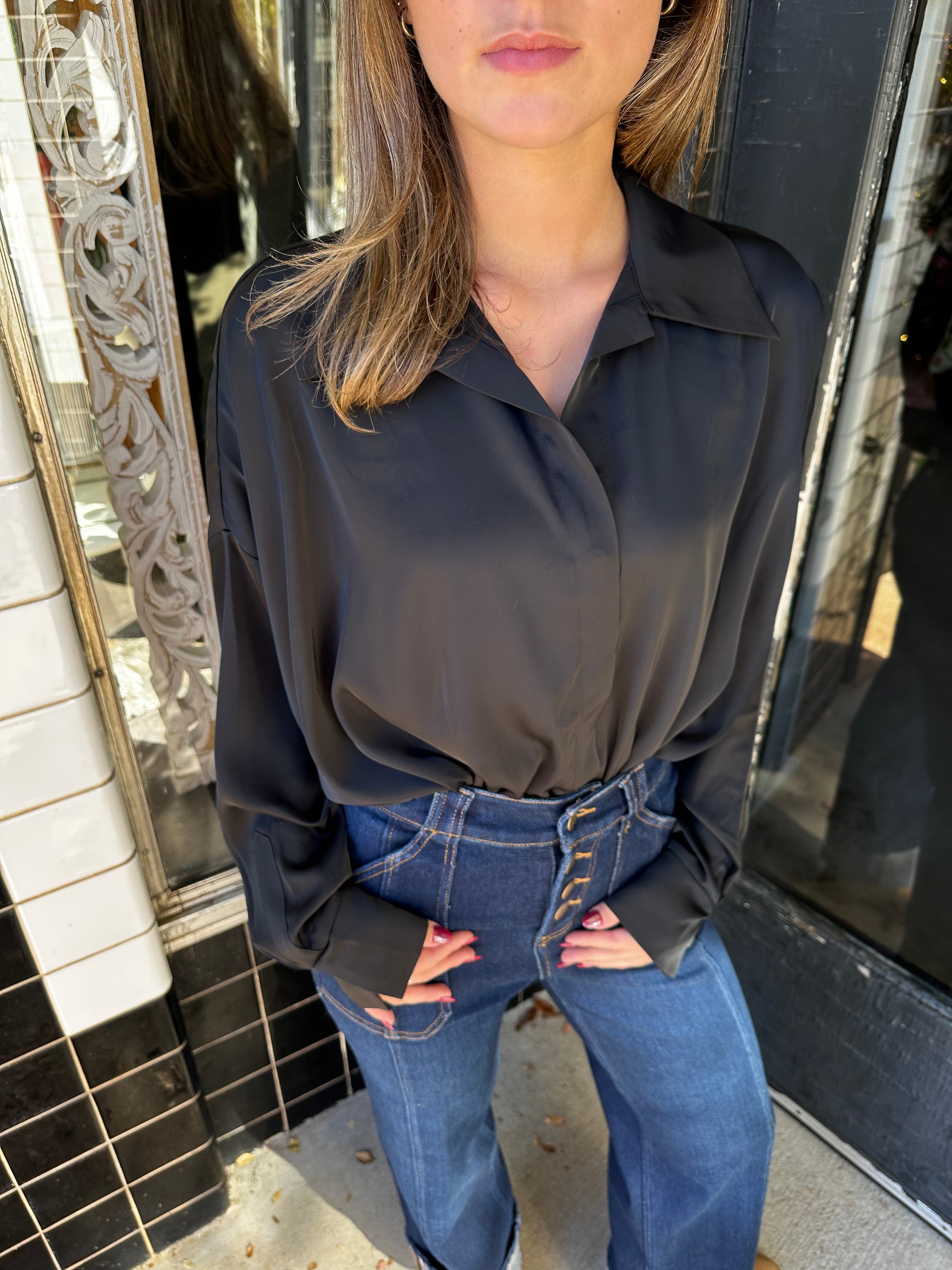 “AFTER HOURS” Satin Collared Blouse