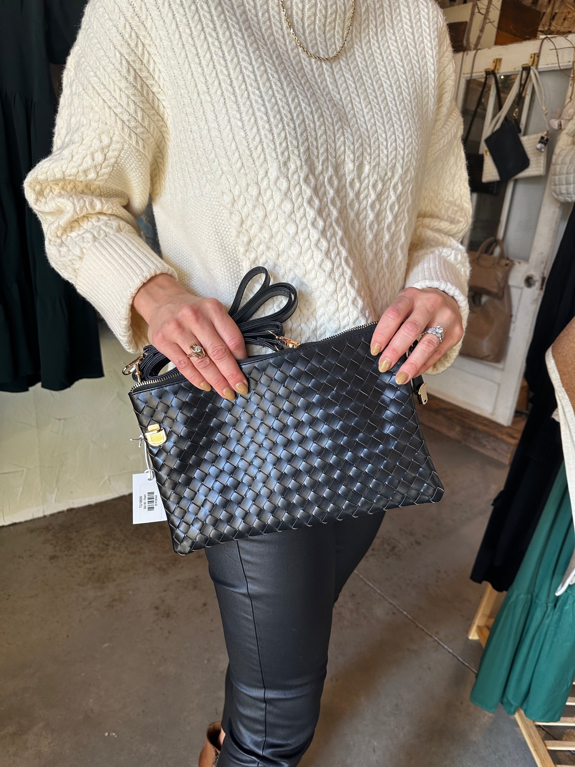WOVEN LEATHER CROSSBODY