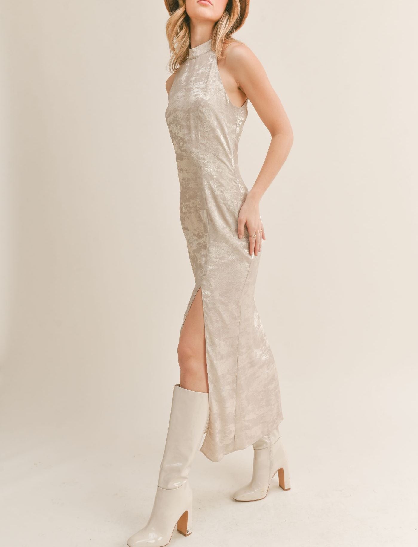 LUXE LIFE HALTER MAXI DRESS