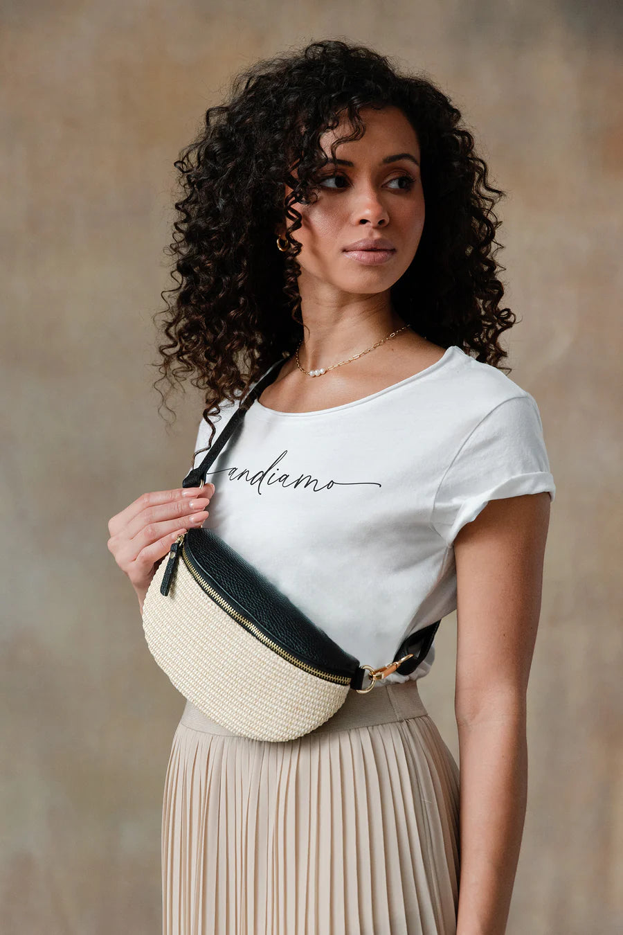 Cobblestone LIZA LEATHER RAFFIA SLING BAG