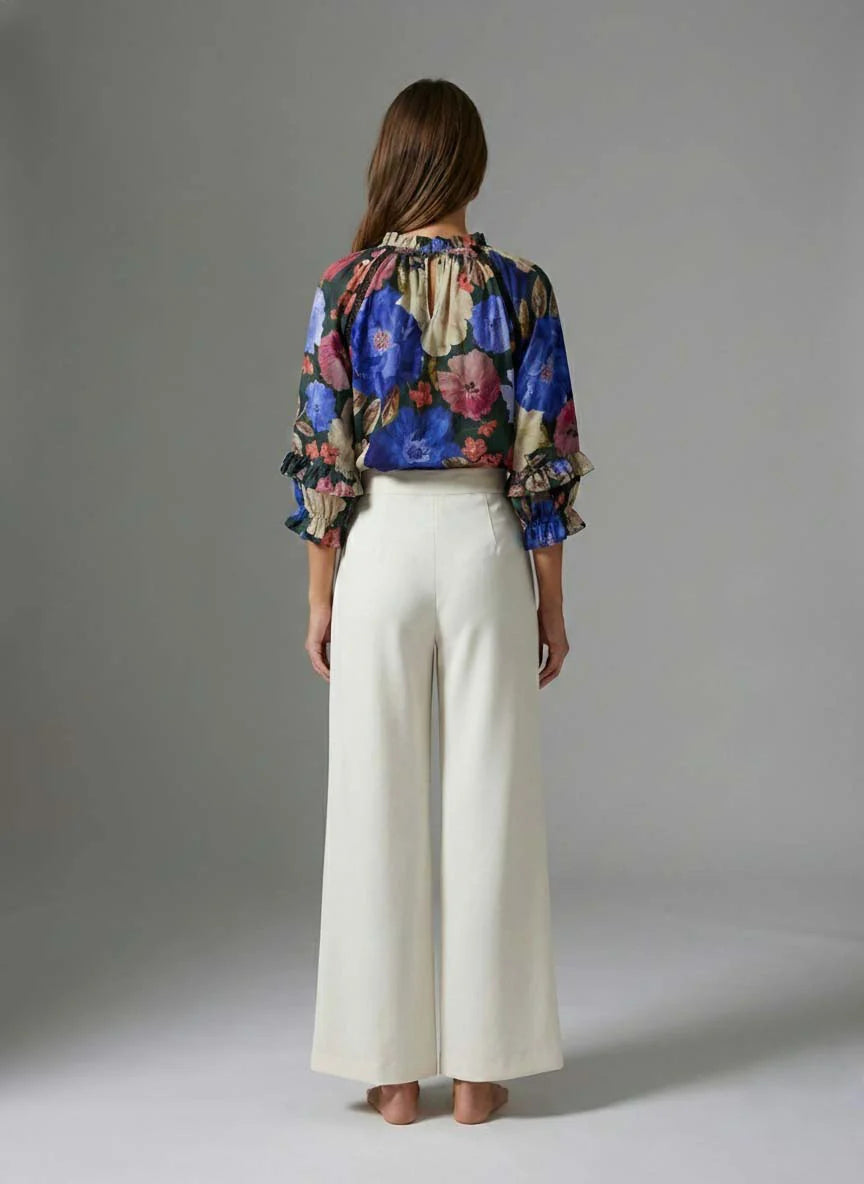 NIGHT BLOSSOM RUFFLE SLEEVE BLOUSE