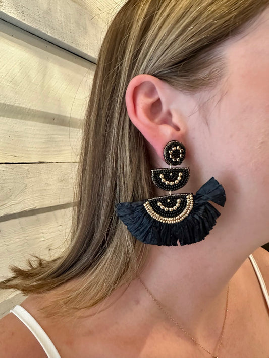 WEDGE BEAD & FAN TASSEL EARRINGS