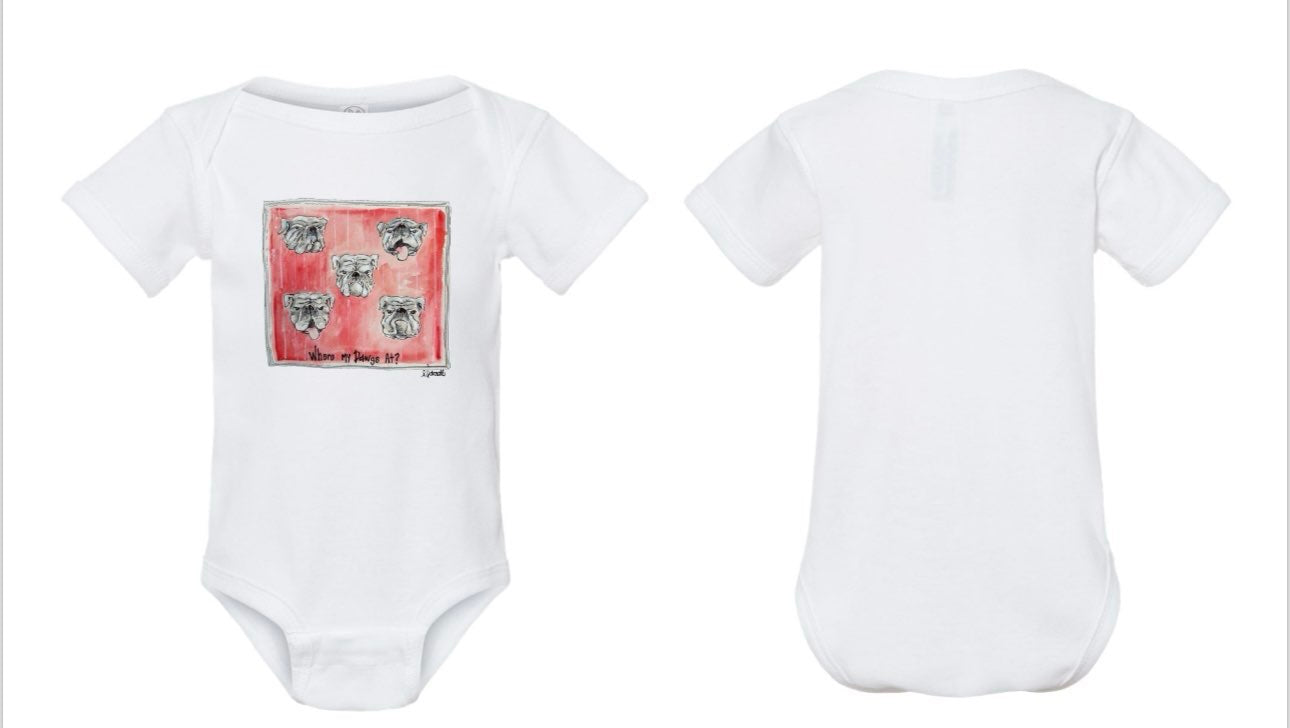 WHERE MY DAWGS AT BABY ONESIE by LEAH LATURELL ART