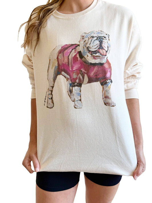 LONG SLEEVE "BULLDOG RED" SWEATSHIRT by Chelsea McShane Art