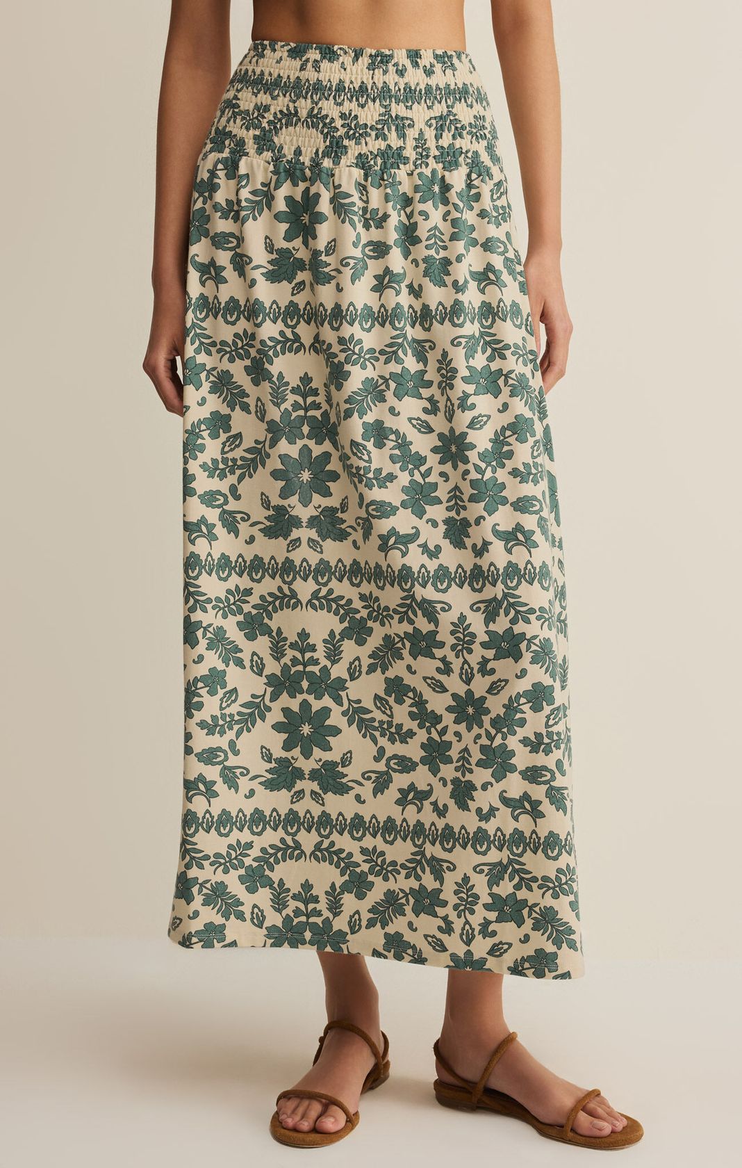 Green floral maxi skirt