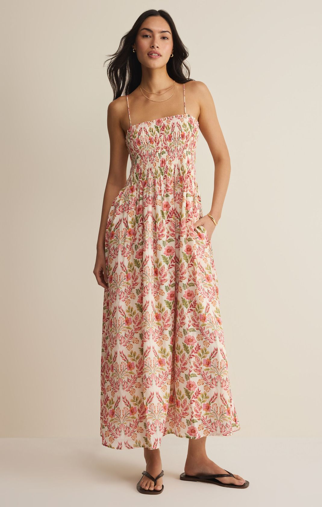 Floral pink maxi dress with spahgetti straps