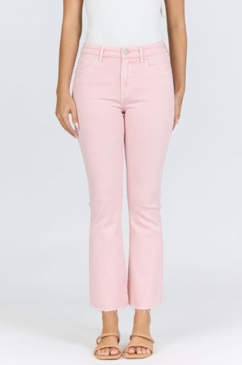 Person wearing light pink pants on a white background