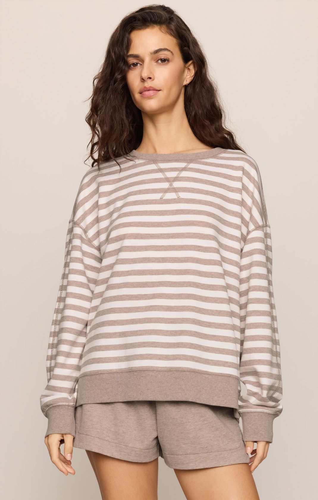 EVERYDAY FRENCH TERRY STRIPED CREW BROWN by Z Supply