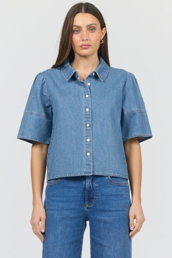 IRINA DENIM BUTTON UP TOP by DEAR JOHN