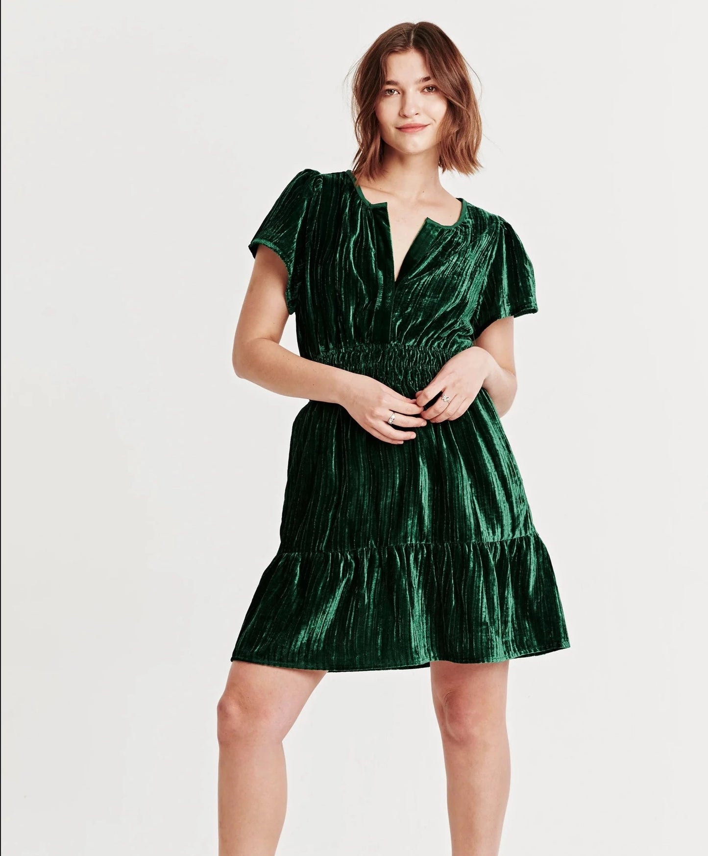 KARIANA VELVET TIERED MINI DRESS