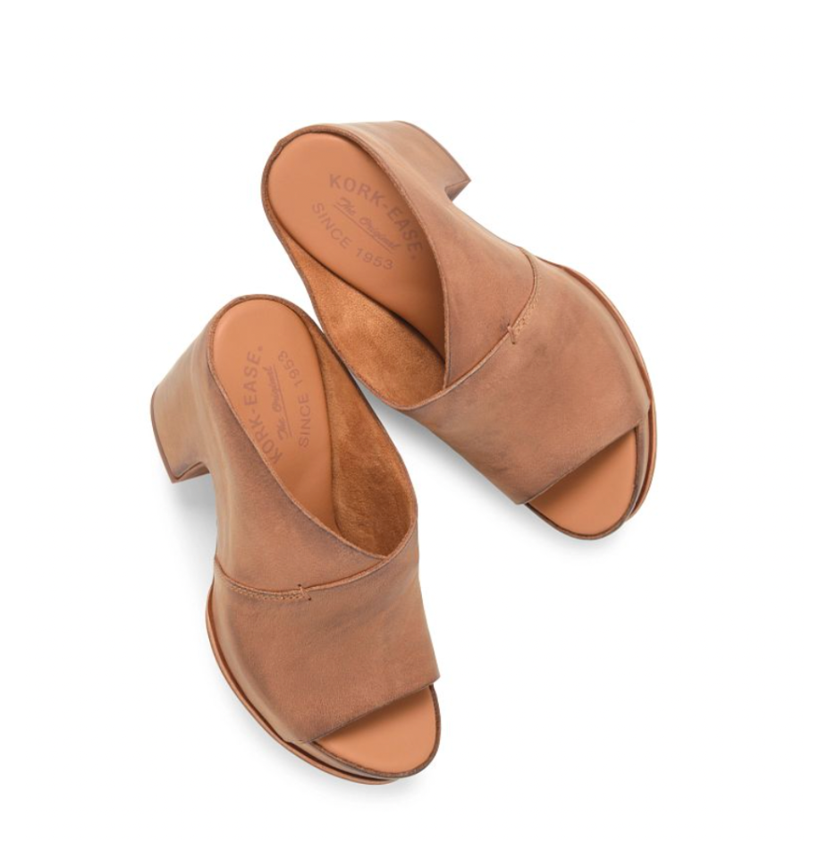 Pair of brown open-toe sandals on a white background