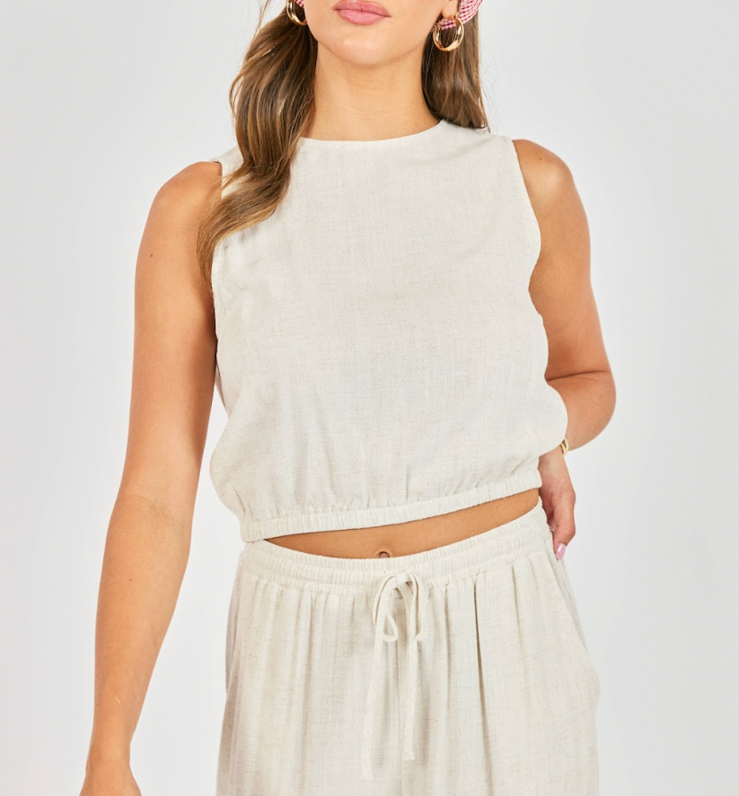 cream sleeveless crop top