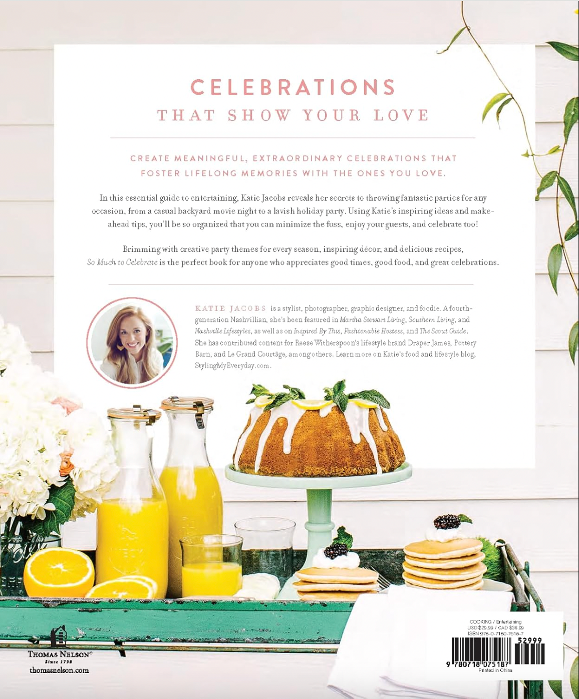 Bookback with a celebration theme featuring a cake, drinks, and text about creating meaningful celebrations.