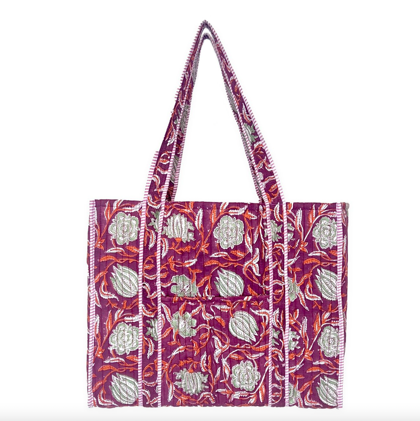 Floral patterned tote bag on a white background