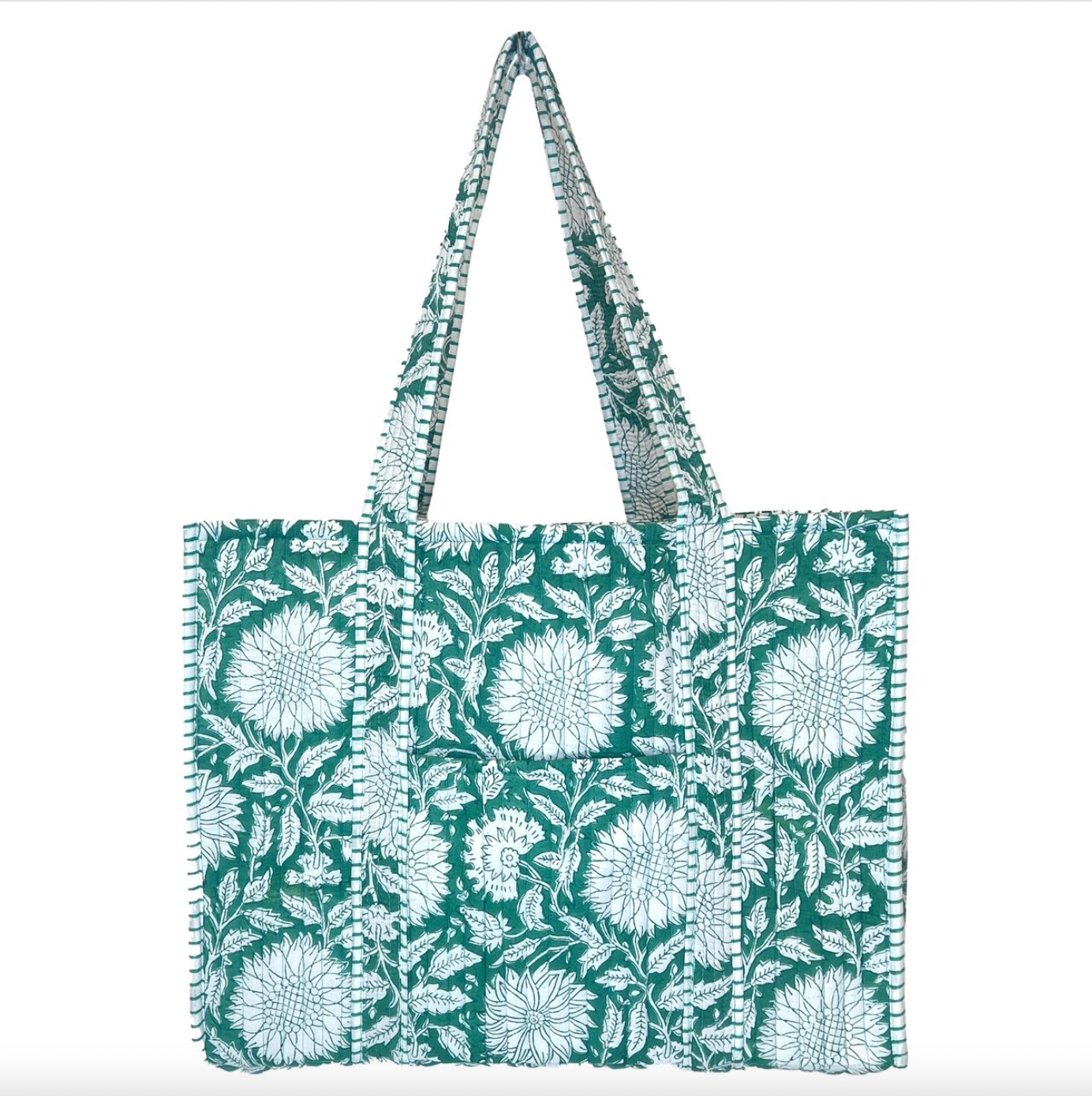 Floral patterned tote bag on a white background