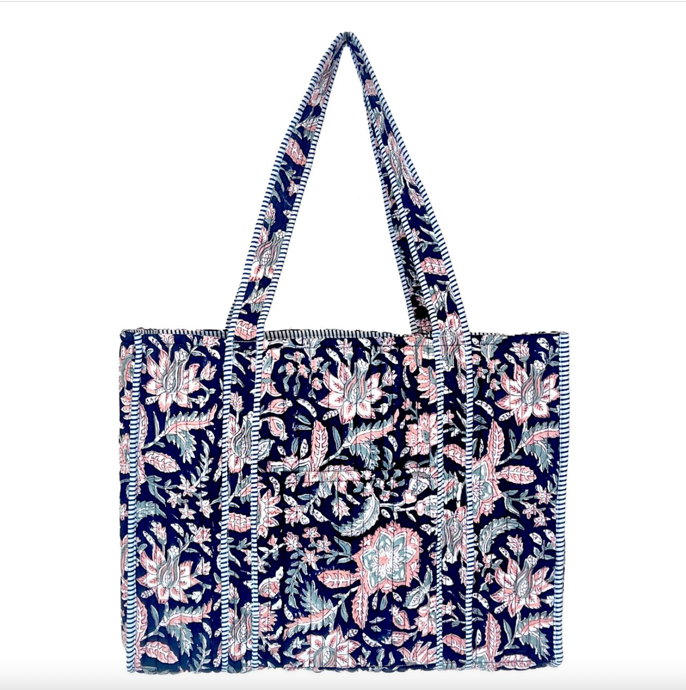 Floral patterned tote bag on a white background