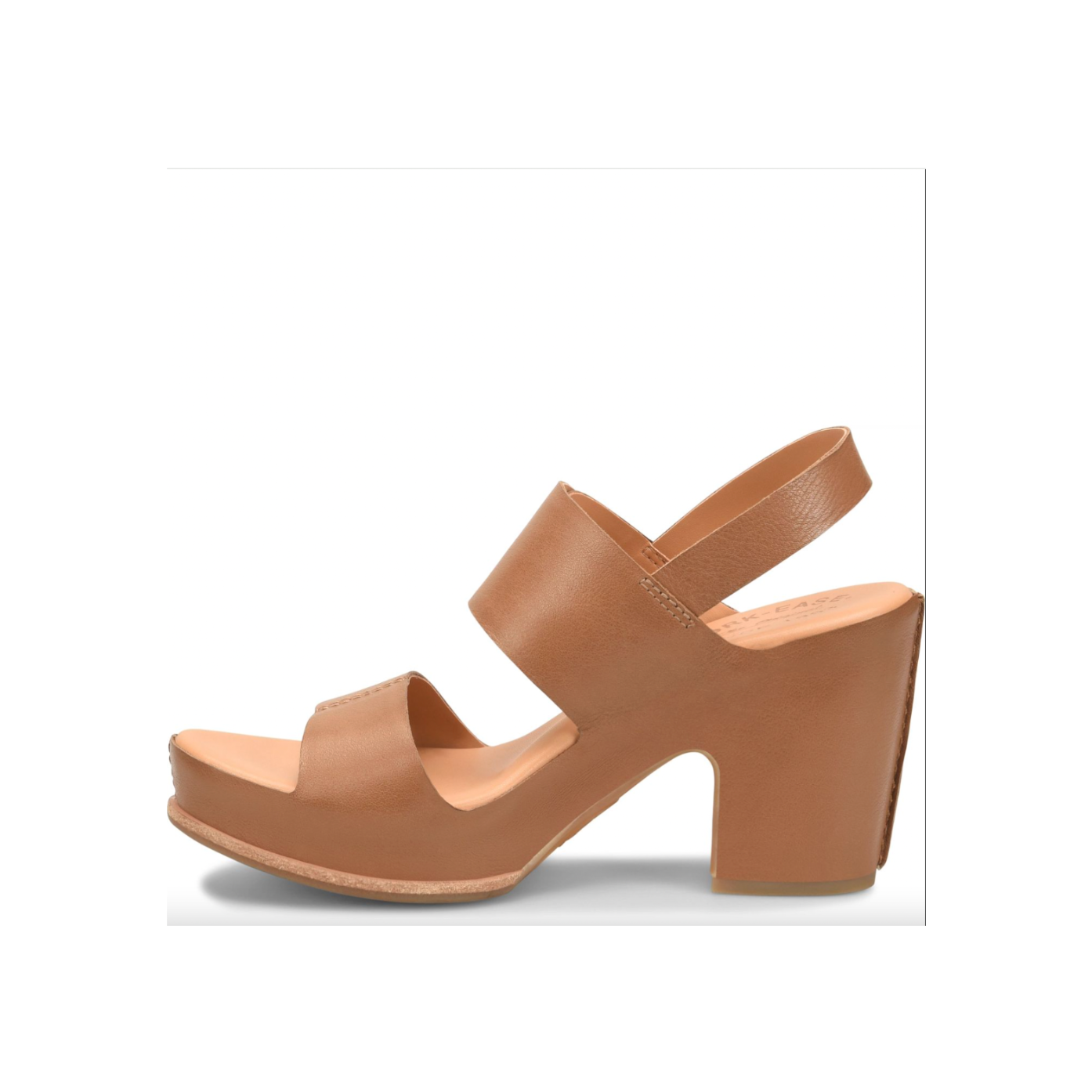 Brown sandal with a block heel on a white background